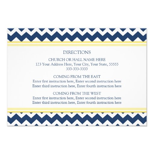 Wedding Direction Cards Blue Yellow Chevron