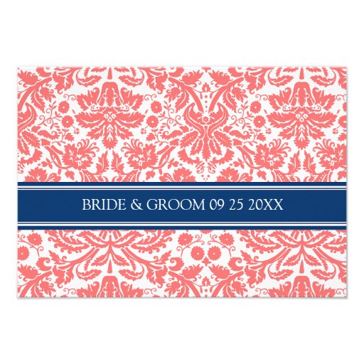Wedding Direction Cards Coral Blue Damask