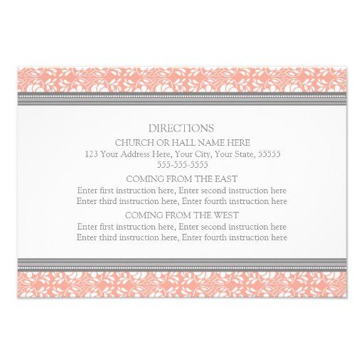 Wedding Direction Cards Coral Gray Damask