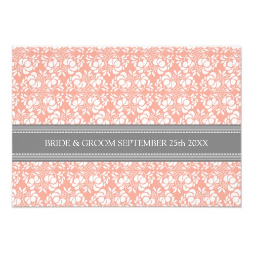 Wedding Direction Cards Coral Gray Damask