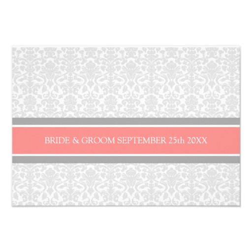 Wedding Direction Cards Coral Gray Damask