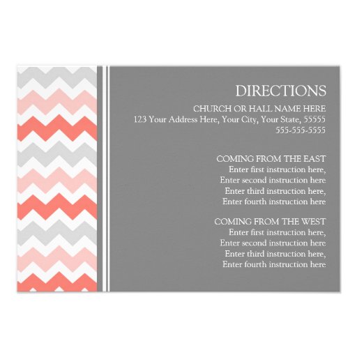 Wedding Direction Cards Coral Grey Chevron