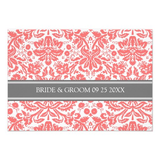 Wedding Direction Cards Coral Grey Damask