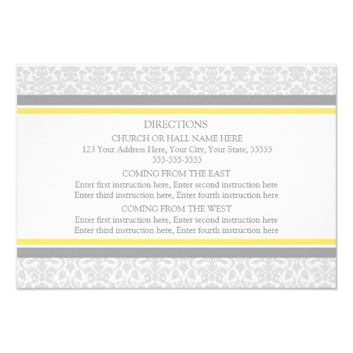 Wedding Direction Cards Lemon Gray Damask