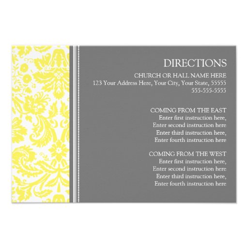 Wedding Direction Cards Lemon Grey Damask