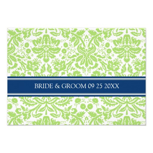 Wedding Direction Cards Lime Blue Damask