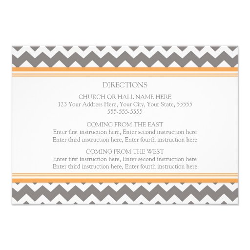 Wedding Direction Cards Orange Grey Chevron