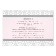 Wedding Direction Cards Pink Gray Damask