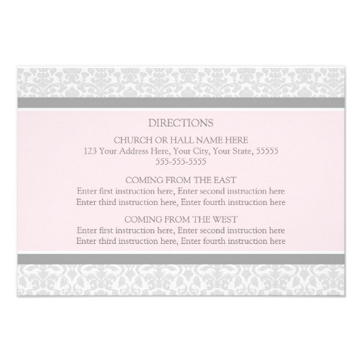 Wedding Direction Cards Pink Gray Damask