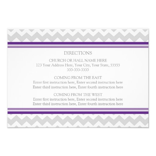 Wedding Direction Cards Purple Grey Chevron
