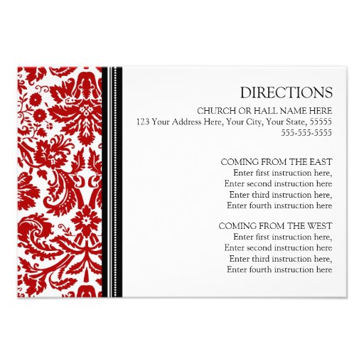 Wedding Direction Cards Red Black Damask