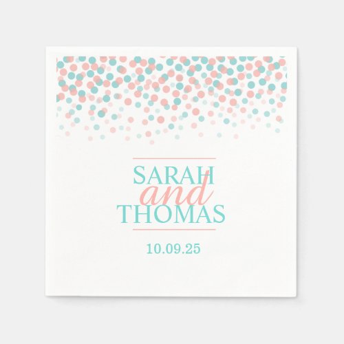 Wedding dot confetti coral teal custom napkins