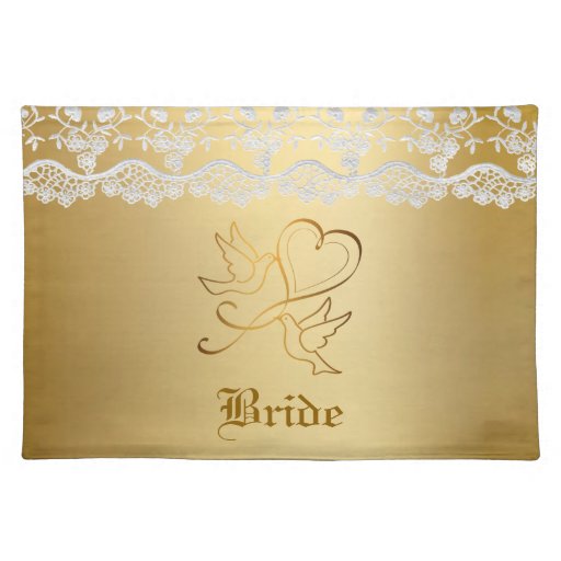 Wedding Doves And Heart Gold Wedding Placemat Zazzle