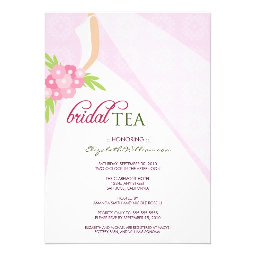 Wedding Dress Bridal Shower Tea Invitation (pink)