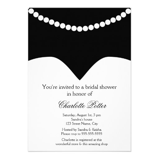 Wedding Dress Pearl Necklace Bridal Shower Custom Invite