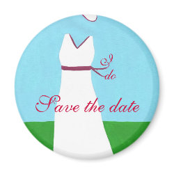 Wedding dress, red ribbon, Save the date magnet magnet