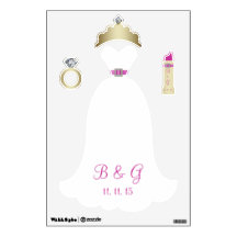 WEDDING DRESS RING TIARA WALL DECALS Pink