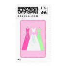 postcard - Add your own text and a touch of sparkle to your wedding postage!  White wedding dress with pink and green bridesmaid dresses highlighted with illustrated rhinestones.  Matching card available for bridesmaid cards, invitations, thank you, and shower cards.  Teri Francis Note: Feel free to contact me if you would like this stamp customized to your color theme.  Will You Be My Bridesmaid? by SquirrelHuggerGet greeting cards from www.Zazzle.comView other Special Occasions Cards