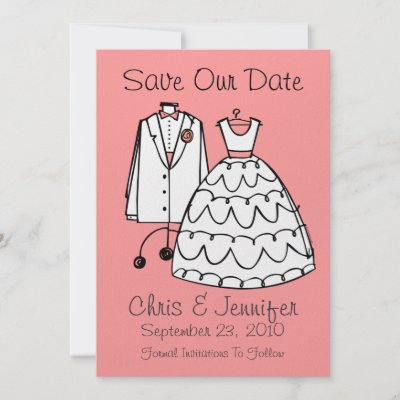 Wedding Dress Tux Custom Save The Date Custom Invites by pinkinkart