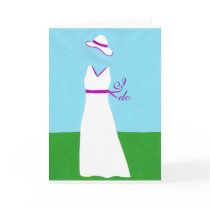 Wedding Dress, white with lavender trim card
