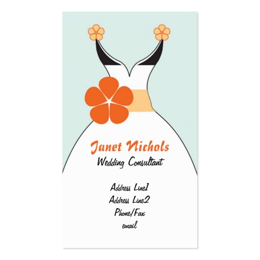 Wedding Dress with Orange Flower2 Business Card Template (front side)