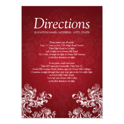 Wedding Driving Directions Vintage Swirls 2 Red Personalized Invitations