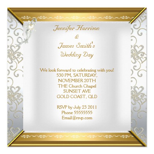 Wedding Elegant White Silver Gold Personalized Announcement