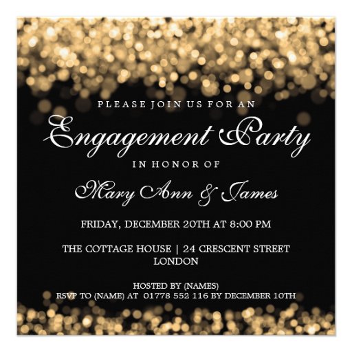 Wedding Engagement Party Gold Lights Invites (front side)