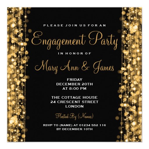 Wedding Engagement Party Sparkles Gold Custom Announcements (front side)