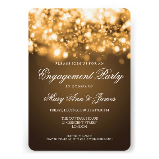 Wedding Engagement Party Sparkling Lights Gold Custom Invites (front side)