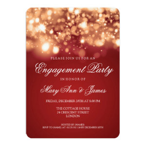 Wedding Engagement Party Sparkling Lights Gold Custom Announcements