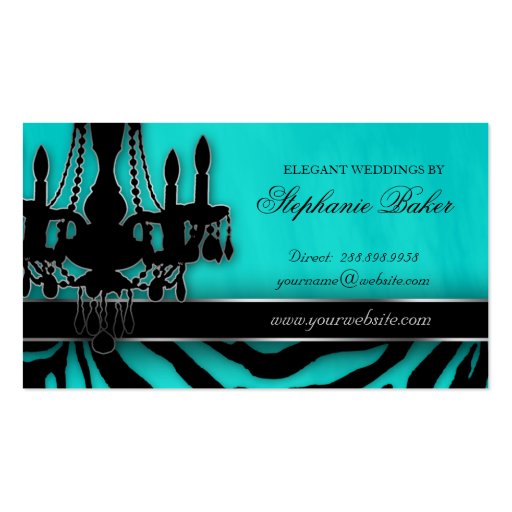 Wedding Event Planner Chandelier Blue Silver V Business Cards (back side)