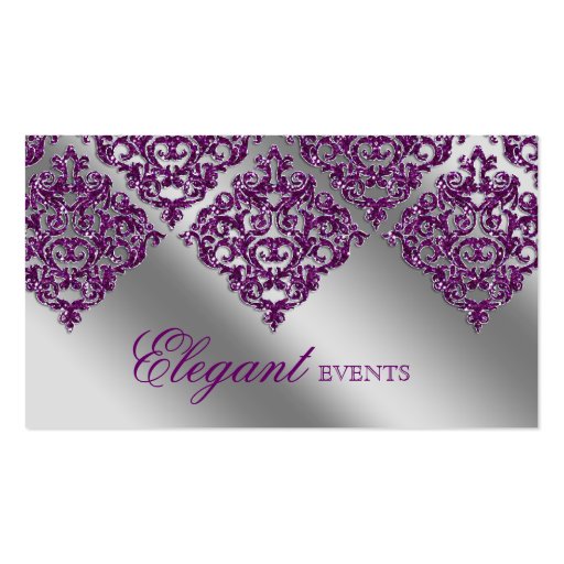 Wedding Event Planner Damask Purple Sparkle Silver Business Cards