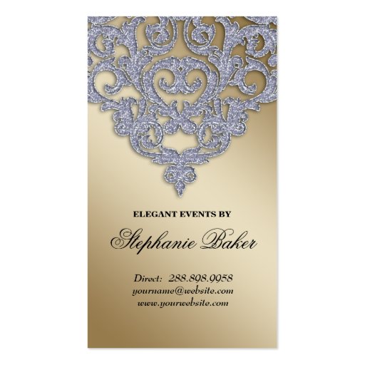 Wedding Event Planner Damask Silver Sparkle Gold Business Card (front side)