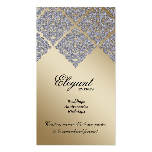 Wedding Event Planner Damask Silver Sparkle Gold Business Card (back side)