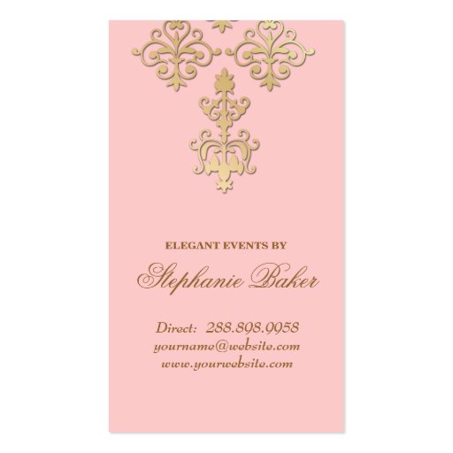 Wedding Event Planner Indian Damask Baby Pink Business Card Templates (back side)