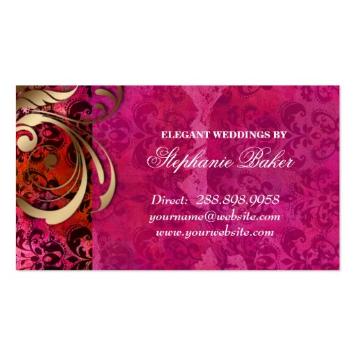 Wedding Event Planner Indian Damask Pink Gold Business Cards (back side)