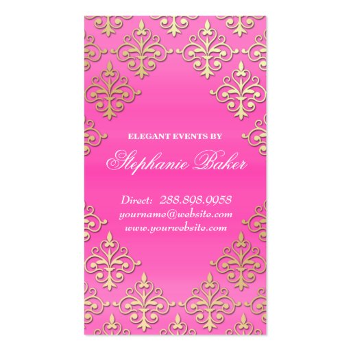 Wedding Event Planner Indian Damask Pink Gold Business Card (back side)