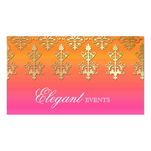 Wedding Event Planner Indian Damask Pink Orange Business Card Template