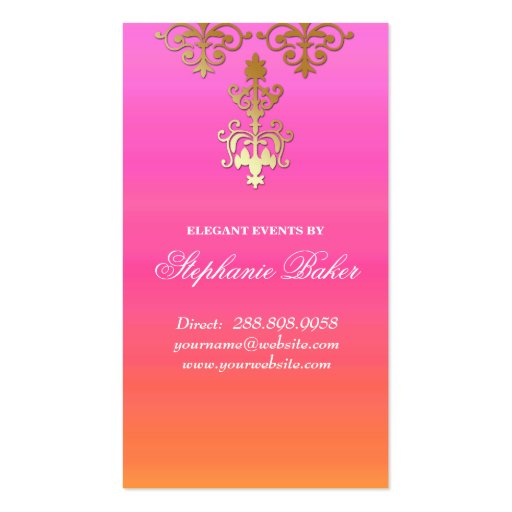 Wedding Event Planner Indian Damask Pink Orange Business Card Template (back side)