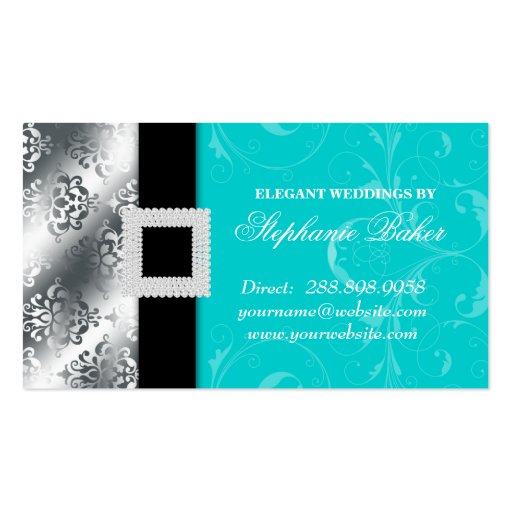 Wedding Event Planner Jewel Blue Silver Business Card Templates (back side)
