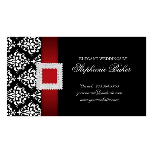 Wedding Event Planner Jewel Brooch Red Black White Business Card (back side)