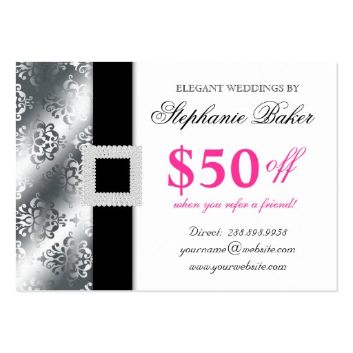 Wedding Event Planner Jewel Pink Silver Gift Card Business Cards (back side)