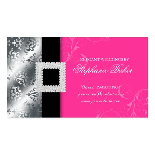 Wedding Event Planner Jewel Pink Silver V Business Card Template (back side)