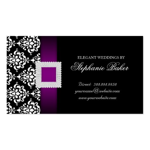 Wedding Event Planner Jewel Purple Black White Business Cards (back side)