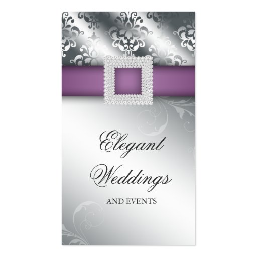 Wedding Event Planner Jewel Purple Silver V Business Card Template (front side)
