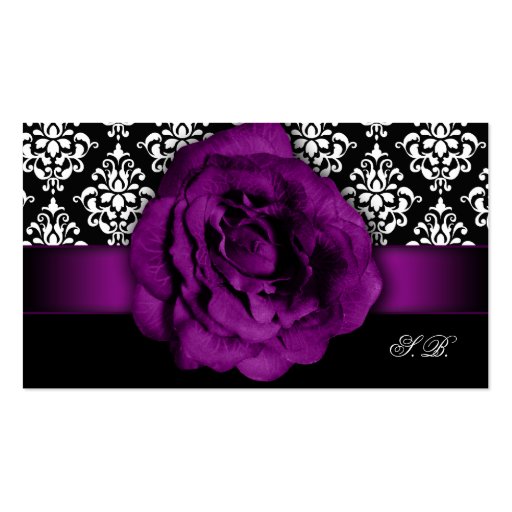 Wedding Event Planner Purple Rose Damask Business Cards (front side)