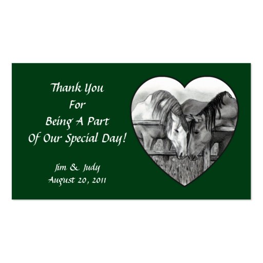 WEDDING FAVOR CARDS: HORSES NUZZLING IN HEART BUSINESS CARD TEMPLATE (front side)