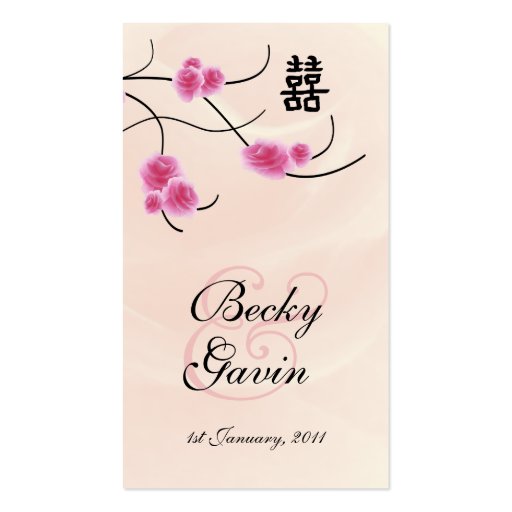 Wedding Favor Gift Tag Double Happiness Cherry Blo Business Card Templates (back side)