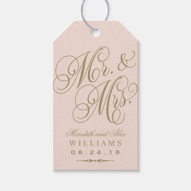 Wedding Favor Tag | Blush Gold Monogram Pack Of Gift Tags